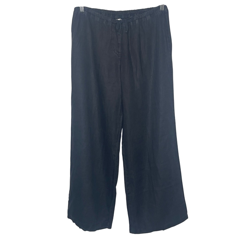 CP Shades Black 100% Linen Wide Leg Drawstring Pants Made in USA Womens Large